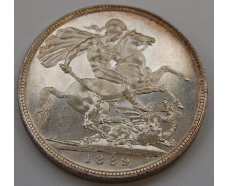 Great Britain, 1889 crown, Queen Victoria jubilee head, rev St George and Dragon above date (EF)   Condition Report / Extra I
