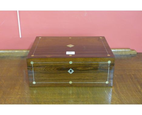 A Victorian rosewood and mother of pearl inlaid lady's jewellery box
