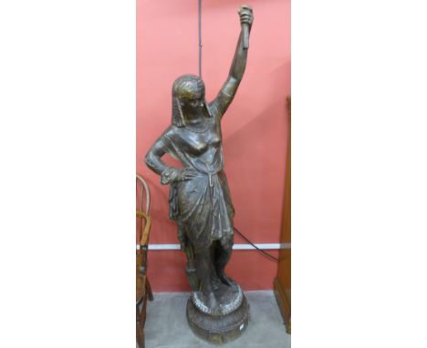 A large bronzed figural Cleopatra lamp stand, 163cms h