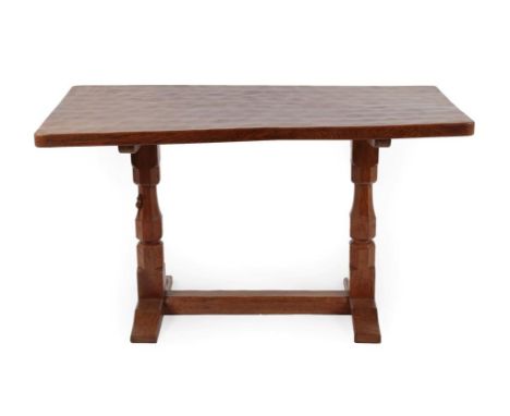 Workshop of Robert Mouseman Thompson (Kilburn): An English Oak 4ft 3'' Refectory Table, post 1971, on two octagonal legs join