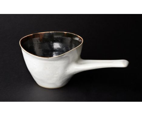 Dame Lucie Rie DBE (1902-1995): A Pouring Vessel, stoneware with a manganese glaze interior and white glaze exterior, impress