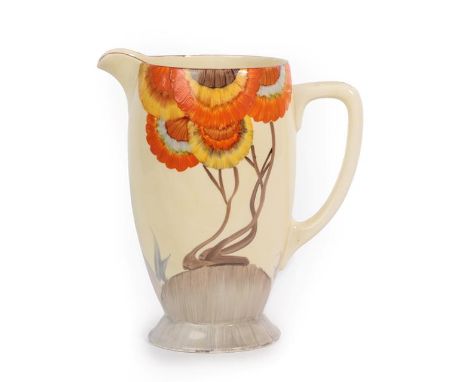 A Clarice Cliff Bizarre Rhodanthe Coronet Jug, printed marks and moulded 24, 20cm