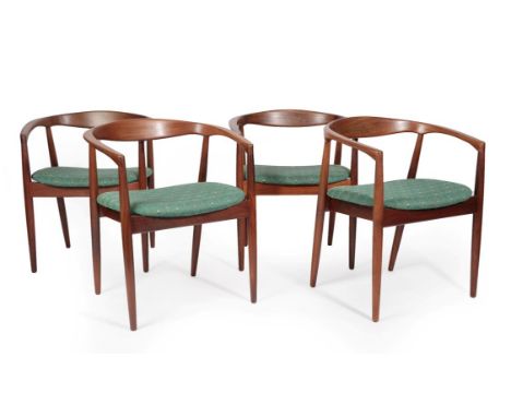 Kai Kristiansen (b.1929): Four Teak Troja Armchairs, circa 1960, with curved arms and back, with upholstered panel seat, unma