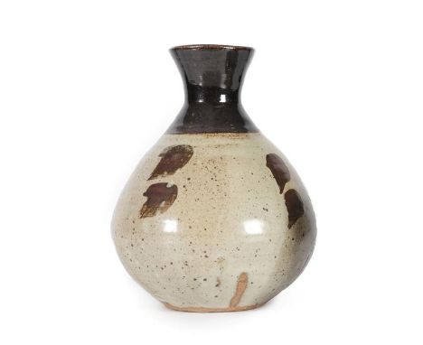 Janet Darnell Leach (American, 1918-1997): A Stoneware Vase, oatmeal glaze with tenmok brush strokes and rim, impressed JL an
