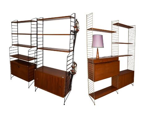 A 1960's Bokhyllan ''The Ladder Shelf'' Shelving System, designed by Nisse Strinning for String, modular and adaptable shelvi