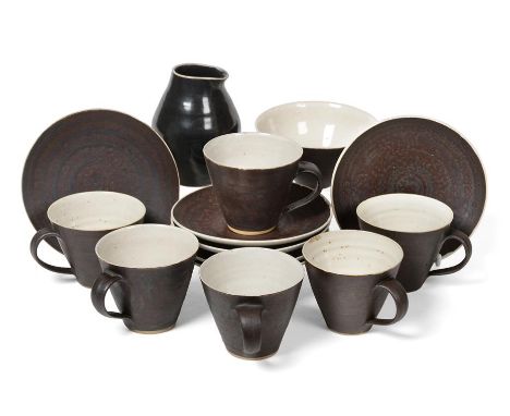 Dame Lucie Rie DBE (1902-1995) and Hans Coper (1920-1981): A Tea Service, comprising six cups, six saucers, milk jug and suga