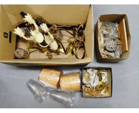 Carton containing miscellaneous light fittings, shades and glass lustres etc., (a lot) 