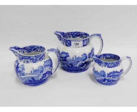 Group of three Copeland Spode Italian blue and white jugs of graduating form, (3) 