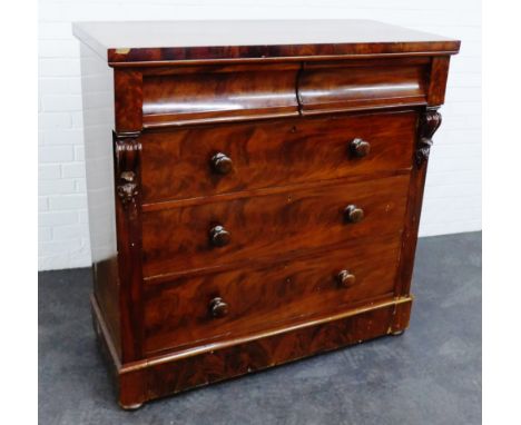 Victorian mahogany Scotch chest, the rectangular top over  two short and three long drawers, 120 x 117cm