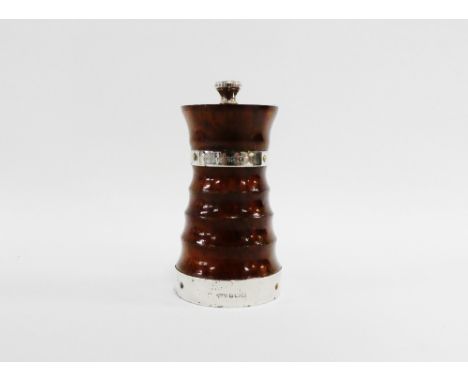 George VI silver mounted wooden pepper grinder, Birmingham 1937,  10cm high 