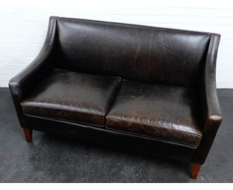 Contemporary brown leather two seater sofa, 87 x 142cm