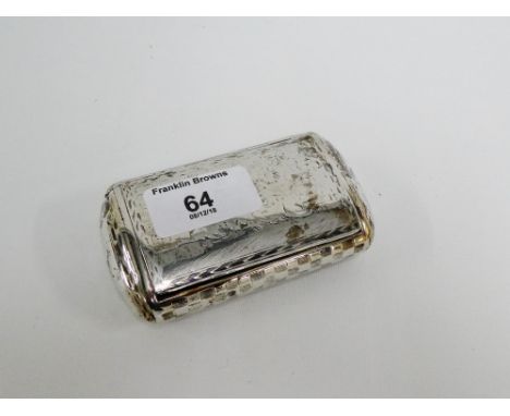 Late 19th / early 20th century Russian silver gilt snuff box, the interior stamped 84 and possbily MK 10cm long 