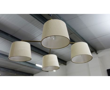 Four branch brass light fitting complete with shades
