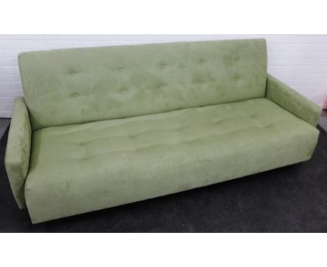 Contemporary three seater sofa with buttonback pale green suede effect upholstery