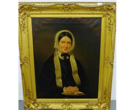 Late 18th / early 19th Century, head and shoulders portrait of 'Mrs Garden Duff',  Oil-on-Canvas,  apparently unsigned, 70 x 