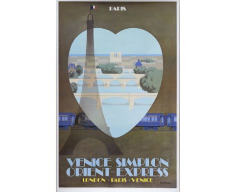 Poster VSOE VENICE SIMPLON ORIENT EXPRESS LONDON~PARIS~VENICE PARIS by Fix Masseau. First edition issued in 1981 and printed 