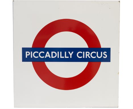 London Underground enamel target/bullseye station sign PICCADILLY CIRCUS. Measures 25.25in x 25.25in and is in excellent cond