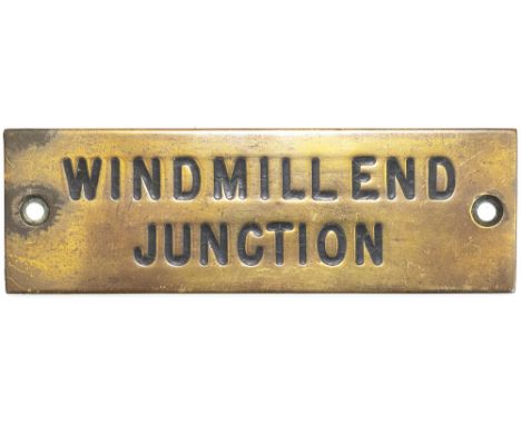 GWR machine engraved brass shelf plate WINDMILL END JUNCTION. In very good condition with original black wax infill. Measures