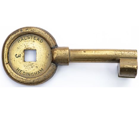Tyers No 9 bronze single line Key Token HALSTEAD - HEDINGHAM configuration B. From the former Colne Valley &amp; Halstead Rai