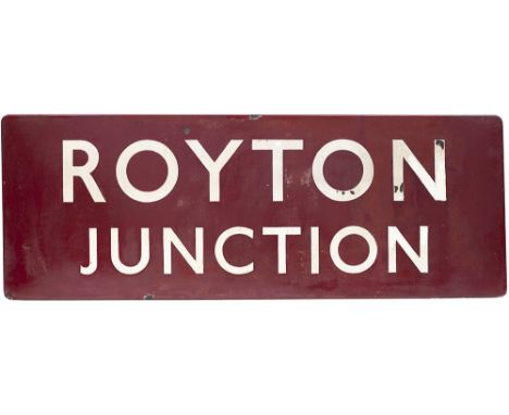 BR(M)FF enamel station running in board ROYTON JUNCTION from the former Lancashire &amp; Yorkshire Railway station between Ol