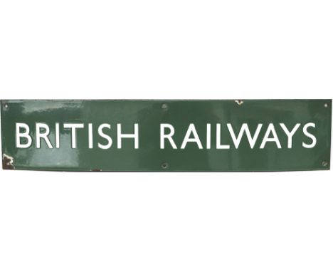 BR(S) enamel Double Royal Poster Board Heading BRITISH RAILWAYS. In very good condition with minor edge chips, measures 26.75
