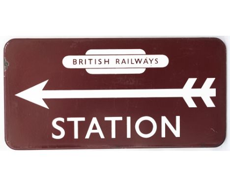 BR(M) FF enamel direction sign STATION with British Railways totem and left facing arrow. In very good condition with slight 