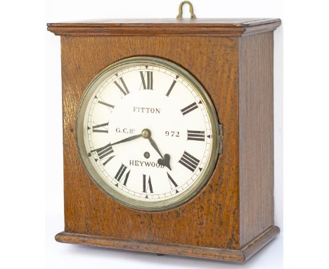 Great Central Railway oak cased 8 inch fusee railway bracket clock with a cast brass bezel and rectangular plated wire driven