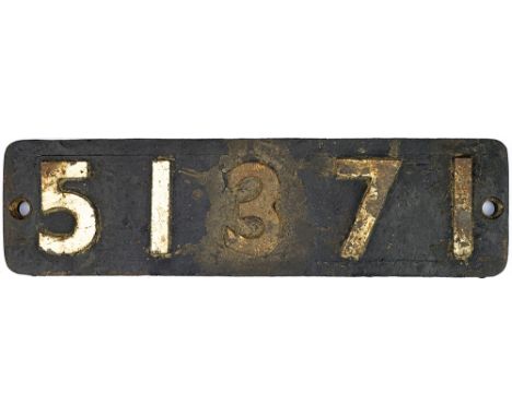 Smokebox numberplate 51371 ex LYR Barton Wright 0-6-0ST. Originally built as 0-6-0 tender engine in 1885 by Kitson as works n