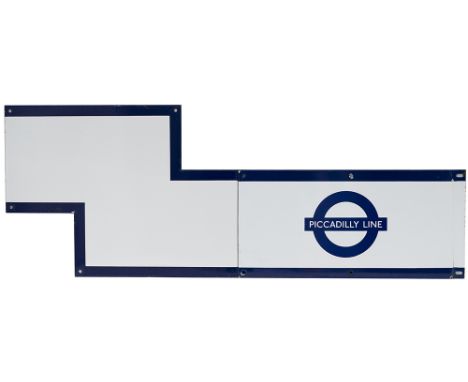 London Transport Underground enamel station frieze sign PICCADILLY LINE together with a Dogleg piece to fit around a doorway.
