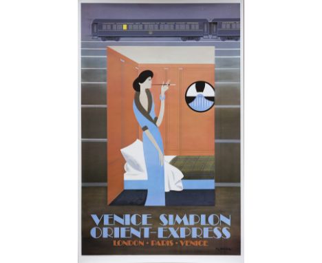 Poster VSOE VENICE SIMPLON ORIENT EXPRESS LONDON~PARIS~VENICE (Cabin) by Fix Masseau. First edition issued in 1981 and printe