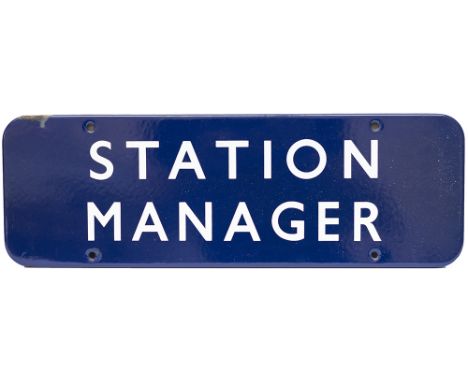 BR(E) FF enamel doorplate STATION MANAGER measuring 18in x 6in. In very good condition with one small edge chip. Not common. 
