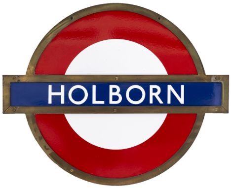 London Underground enamel target/bullseye sign HOLBORN. In excellent condition with a bronze frame, mounted on board for disp