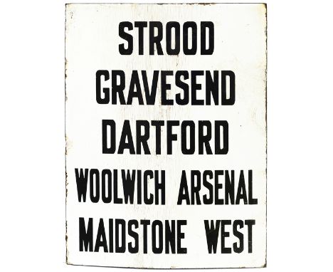 Southern Railway Cronin indicator board enamel STROOD GRAVESEND DARTFORD WOOLWICH ARSENAL MAIDSTONE WEST. In good condition w