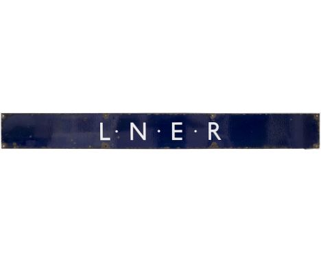 LNER Quad Royal enamel poster board heading L.N.E.R. In good condition with some chipping, measures 54in x 6in. 