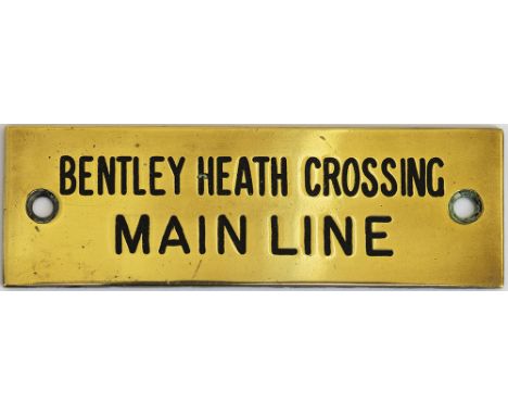 GWR machine engraved brass shelf plate BENTLEY HEATH CROSSING MAIN LINE. In very good condition with original black wax infil