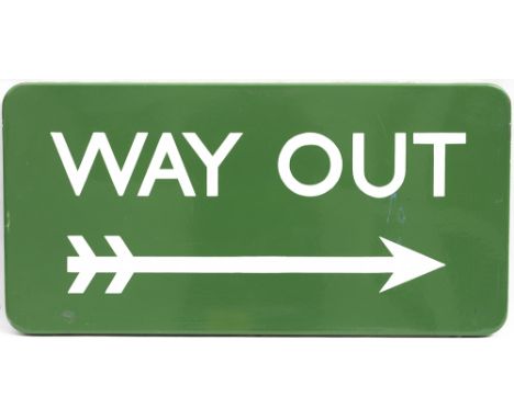 BR(S) FF enamel railway station sign WAY OUT with right facing arrow. In very good condition with a couple of minor face chip