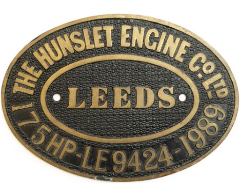 Worksplate THE HUNSLET ENGINE CO LTD LEEDS 175HP No LE 9424 1989. Ex 20 tonne 900mm gauge battery rack adhesion 0-4-0 locomot