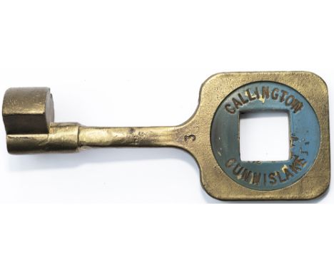 BR-S Tyers No9 single line bronze key token CALLINGTON - GUNNISLAKE. A former London &amp; South Western Railway section, con