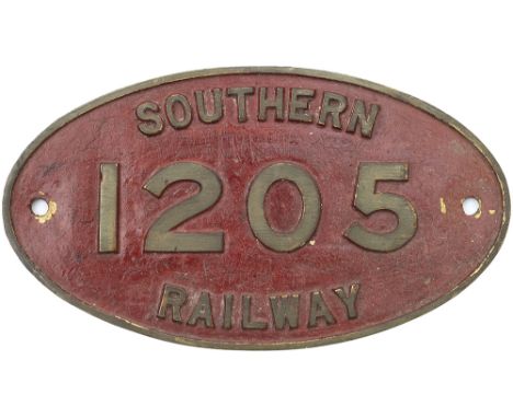 SR cabside numberplate SOUTHERN RAILWAY 1205. Ex South Eastern Railway Stirling F Class 4-4-0 originally numbered SER 205 and