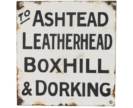 Southern Railway enamel Cronin platform indicator sign TO ASHTEAD LEATHERHEAD BOX HILL &amp; DORKING. In very good condition 