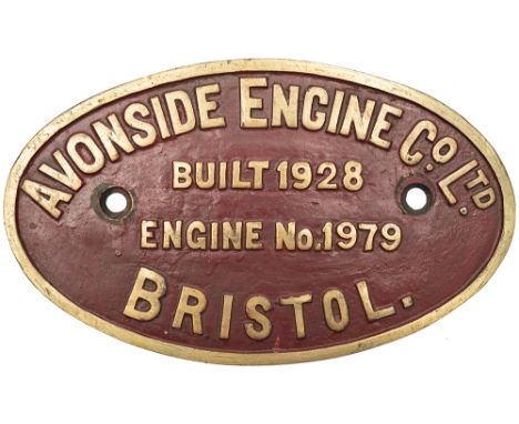 Worksplate AVONSIDE ENGINE CO LTD BRISTOL BUILT 1928 ENGINE No 1979 ex 0-4-0ST new to Manchester  Corporation  at Partington 