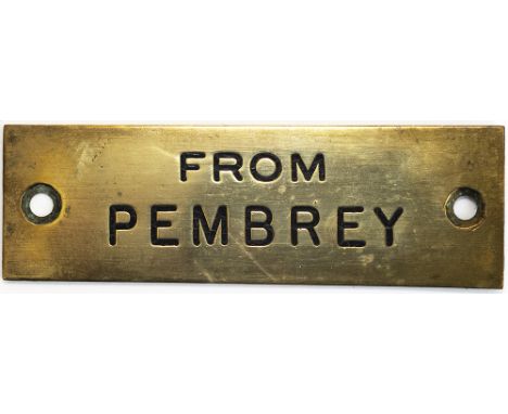 GWR machine engraved brass shelf plate FROM PEMBREY. In very good condition with original black wax infill. Measures 4.75in x