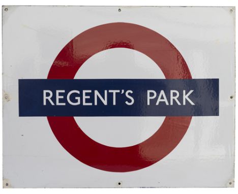 London Underground enamel target/bullseye station sign REGENTS PARK. Measures 28in x 22in and is in excellent condition. 