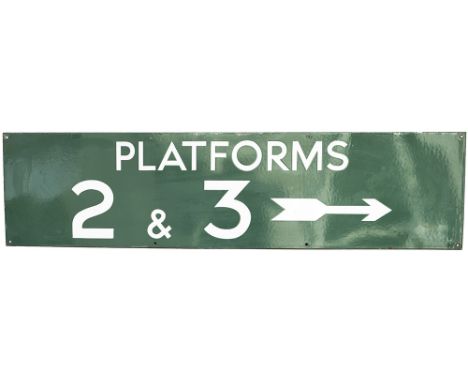 SR enamel railway station sign PLATFORMS 2 &amp; 3 with Right facing arrow. In excellent condition with some minor edge chipp