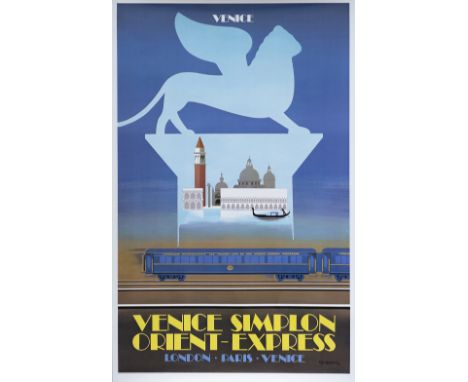 Poster VSOE VENICE SIMPLON ORIENT EXPRESS LONDON~PARIS~VENICE VENICE by Fix Masseau. First edition issued in 1981 and printed
