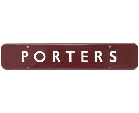 BR(M) FF enamel doorplate PORTERS. In very good condition with one face chip repair. Measures 18in x 3.5in.