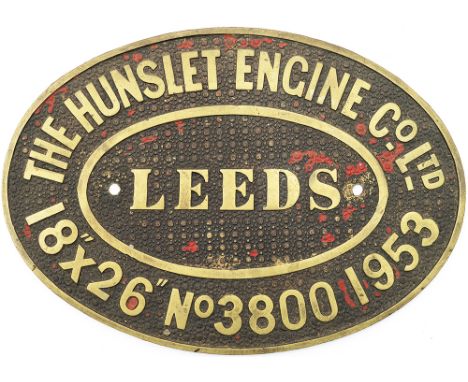 Worksplate THE HUNSLET ENGINE co LTD LEEDS No 3800 1953 18 x 26. Ex Austerity 0-6-0ST. Supplied new to MOD and numbered W200 