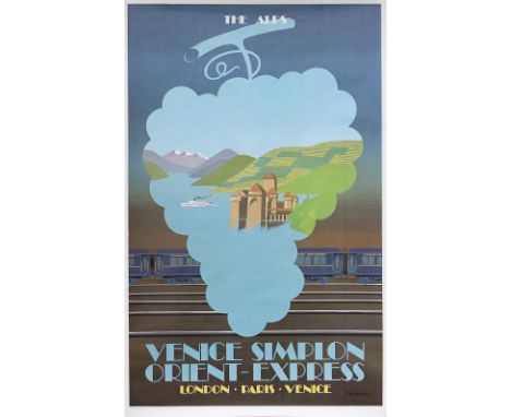 Poster VSOE VENICE SIMPLON ORIENT EXPRESS LONDON~PARIS~VENICE THE ALPS by Fix Masseau. First edition issued in 1981 and print