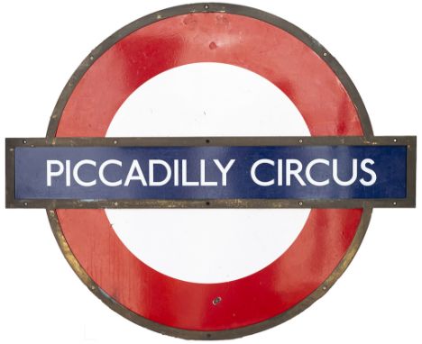 London Underground enamel target/bullseye sign PICCADILLY CIRCUS. In very good condition with a couple of minor face chips in
