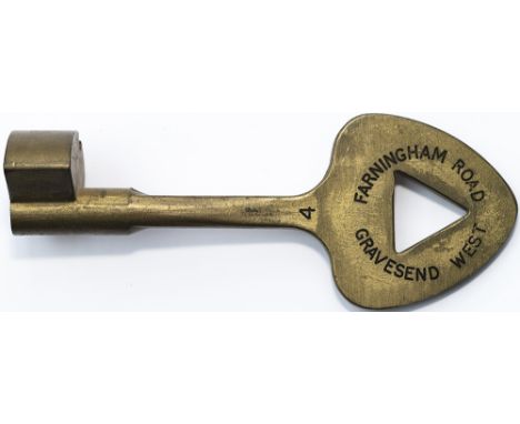 Tyers No9 bronze single line key token FARNINGHAM ROAD - GRAVESEND WEST. A former South Eastern &amp; Chatham Railway section